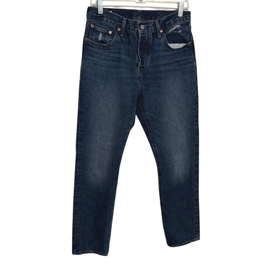 Levis Premium 501 Jeans Mens 28x30 Blue Denim Button Fly Straight Leg Dark Wash